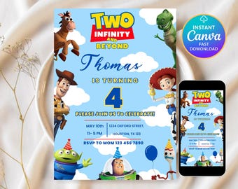 Toy Story Invite Reach Four the Sky Editable Toy Story Birthday Invite Digital Toy Story Invitation Digital Download Toy Story Theme Invite