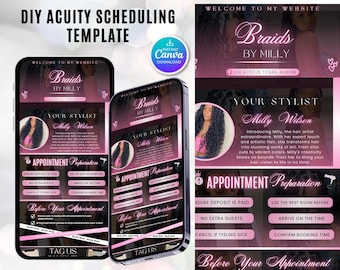 Sjabloon Acuity Braid Booking-website Vlechthaar Boekingssite Acuity Planningsjabloon Vlechten Zakelijke website Bewerkbare canva-sjabloon