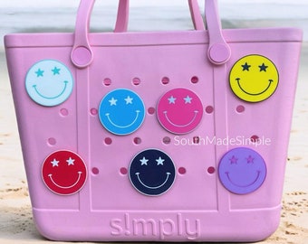 Star Eyes Happy Face Emoji Bogg Bag Buttons, Bogg Bag Charms, Bogg Bag Accessories, Bogg Bag Gifts, Bogg Bag Bits, Simply Southern Bag Charm