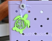 Water Resistant Turtle Monogram Bogg Bag Tag, Monogram Bag Tag, Beach Bag Tag, Plastic Bogg Bag Tag, Custom Bag Tag, Monogram Pool Bag Tag