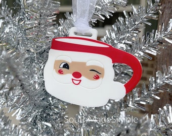 Vintage Inspired Santa Claus Winking Coffee Mug Christmas Ornament, Santa Mug, Vintage Santa, Vintage Christmas, Santa Mug, Christmas Santa