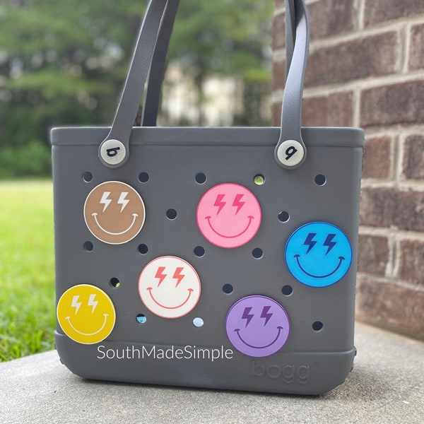 Lightning Bolt Happy Face Bogg Bag Buttons, Bogg Bag Charms, Bogg Bag Accessories, Bogg Bag Gifts, Bogg Bag Bits, Simply Southern Bag Charms