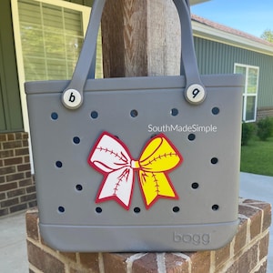 XL 7 inch Baseball Softball Ribbon Bow Bogg Bag Charm, Bogg Bag Tags, Custom Bogg Bag Charms, Bogg Bag Accessories, Ball Field Bag