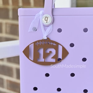 Football Number 3D Printed Bag Tag for Bogg Bags, Water Resistant Bag Tag, Plastic Bogg Bag Tag, Football Bag Tag, Football Bag Charm