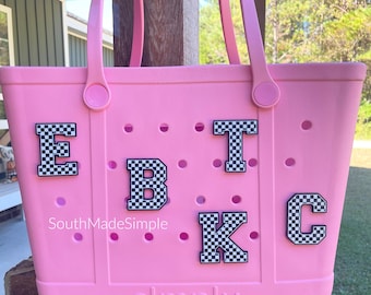 Bogg Bag Letter Buttons, Checkerboard Bogg Bag Charms, Checkerboard Letter Bogg Charms, Bogg Bag Accessories, Custom Bogg Bag Charms