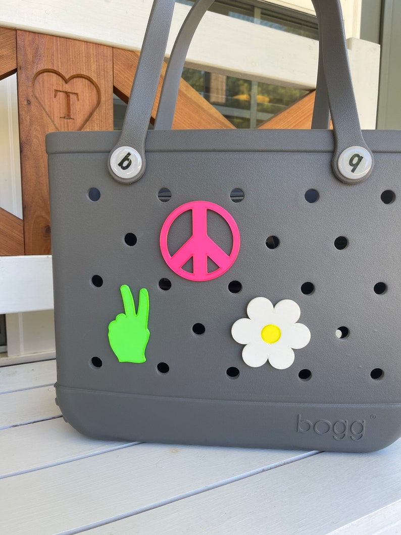 Peace and Flower Power Bogg Bag Buttons, Bogg Bag Charms, Bogg Bag Accessories, Beach Bag Charms, Pool Bag Charms, Bogg Bag Gifts 