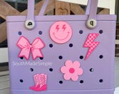 Preppy Girly Girl Coquette Bubblegum Pink Bogg Bag Charms, Bogg Bag Buttons, Bogg Bag Tags, Bogg Bag Accessories, Custom Bogg Bag Charms