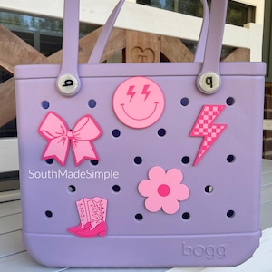 Preppy Girly Girl Coquette Bubblegum Pink Bogg Bag Charms, Bogg Bag Buttons, Bogg Bag Tags, Bogg Bag Accessories, Custom Bogg Bag Charms