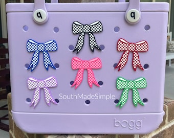 Checkerboard Ribbon Bow Bogg Bag Charm, Bogg Bag Buttons, Bogg Bag Accessories, Custom Bogg Bag, Bogg Bag Jibitz, Bogg Bag Gifts