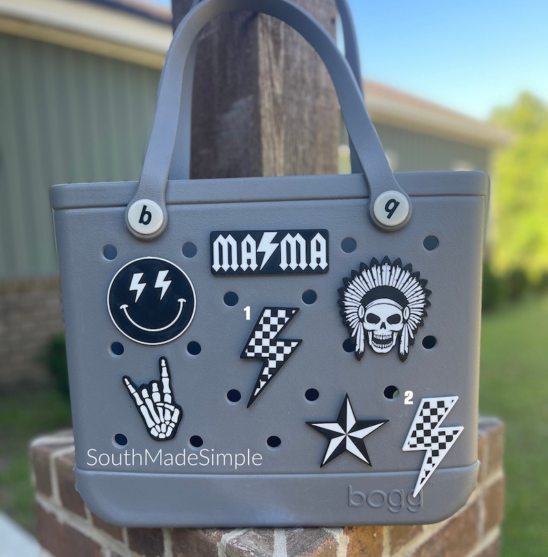 Punk Rock Rock n' Roll Skull Lightning Bolt Checkerboard Bogg Bag Charms