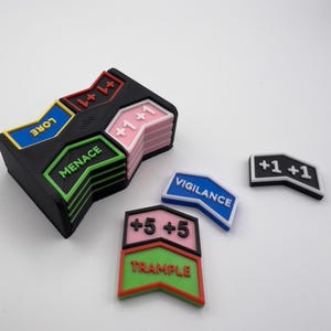 16 fichas magnéticas personalizadas, texto y colores totalmente personalizables, compatibles con todos los TCG/MTG