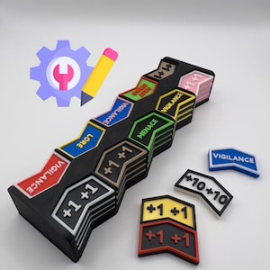 40 fichas magnéticas, texto y colores totalmente personalizables, compatibles con todos los juegos de cartas coleccionables (TCG) y de mesa (MTG).