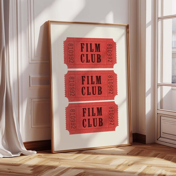 Retro Film Club Ticket Print | Vintage Movie Ticket Poster | Home Cinema Wall Art | Red "FILM CLUB" Ticket Decor | Film Buff Gift |