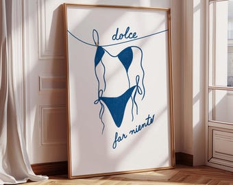 Bikini Poster "Dolche Far Niente" | Minimalist Italian Beach Art | Coastal Wall Decor | Vintage Summer Aesthetic Print | Line Drawing Poster