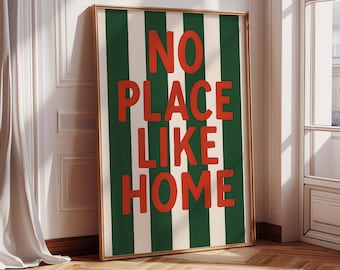 No Place Like Home Poster | Retro Wall Art Print | Bold Red Green Typography | Modern Home Decor | Christmas Gift | Quote Art Print