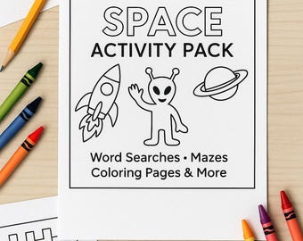 Space Activity Pack for Kids – Printable Worksheets with Word Search, Maze, Coloring Page & More