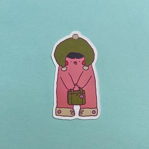 Puffy Hat Kid Vinyl Laptop Sticker | Kawaii Water Bottle Sticker,Cat Lover Gift Sticker,Chibi Cat Anime Stationery Gift