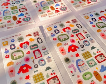 Hand-Drawn Washi Sticker Sheet, Cozy Animals, Hats, Scarves Planner Journal Supplies