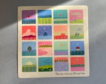 Miniature Landscape Sticker Sheet | Premium Textured Paper Stickers | Nature Art Collection
