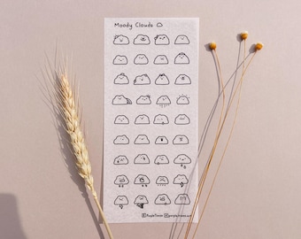 Mood Tracker Cloud Stickers: Kawaii Washi Paper Doodle Planner Stickers