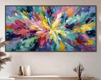 Colorful Abstract Impasto Flower Painting, Textured Canvas Wall Art