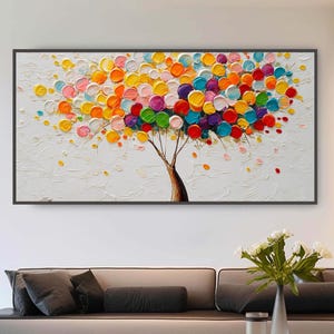 Colorful Tree of Life Painting, Large Textured Wall Art, Abstract Rainbow Tree Impasto Canvas Art, Modern Nursery Decor, Custom Oil Painting