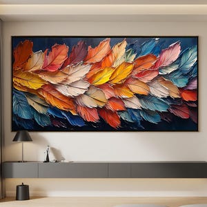 Large Abstract 3D Feather Oil Painting On Canvas, Original Vibrant Colorful Palette Knife Painting, Modern Art, Custom Painting,Office Decor