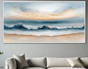 Large Original Ocean Waves Oil Painting On Canvas, Textured Abstract Seascape Art