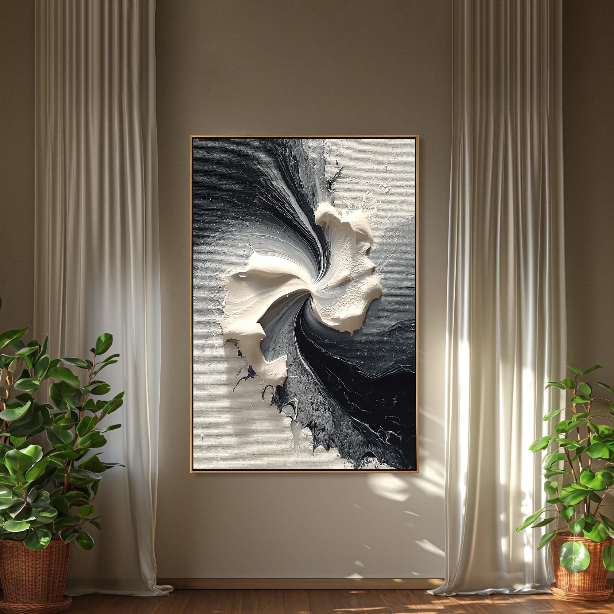 Abstract Black and White Oil Painting, Large Textured Canvas Art - Etsy