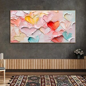 Original Pink Love Oil Painting On Canvas, Large Sweet Palette Knife Texture Painting Hand-Painted Acrylic Canvas Gift for Her Bedroom Decor