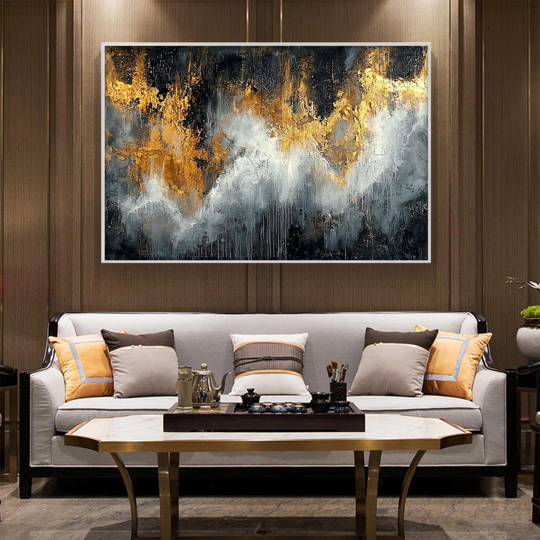 Gold Leaf Abstract Oil Painting on Canvas, Large Textured Wall Art - Etsy