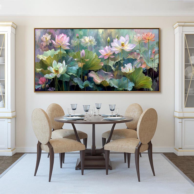 Original Abstract Lotus Flower Painting, Textured Impressionist Canvas ...