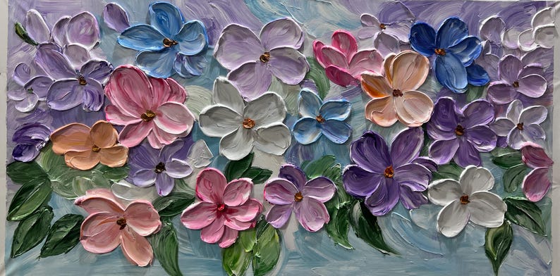 Textured Floral Oil Painting on Canvas, Colourful 3D Flower Art - Etsy