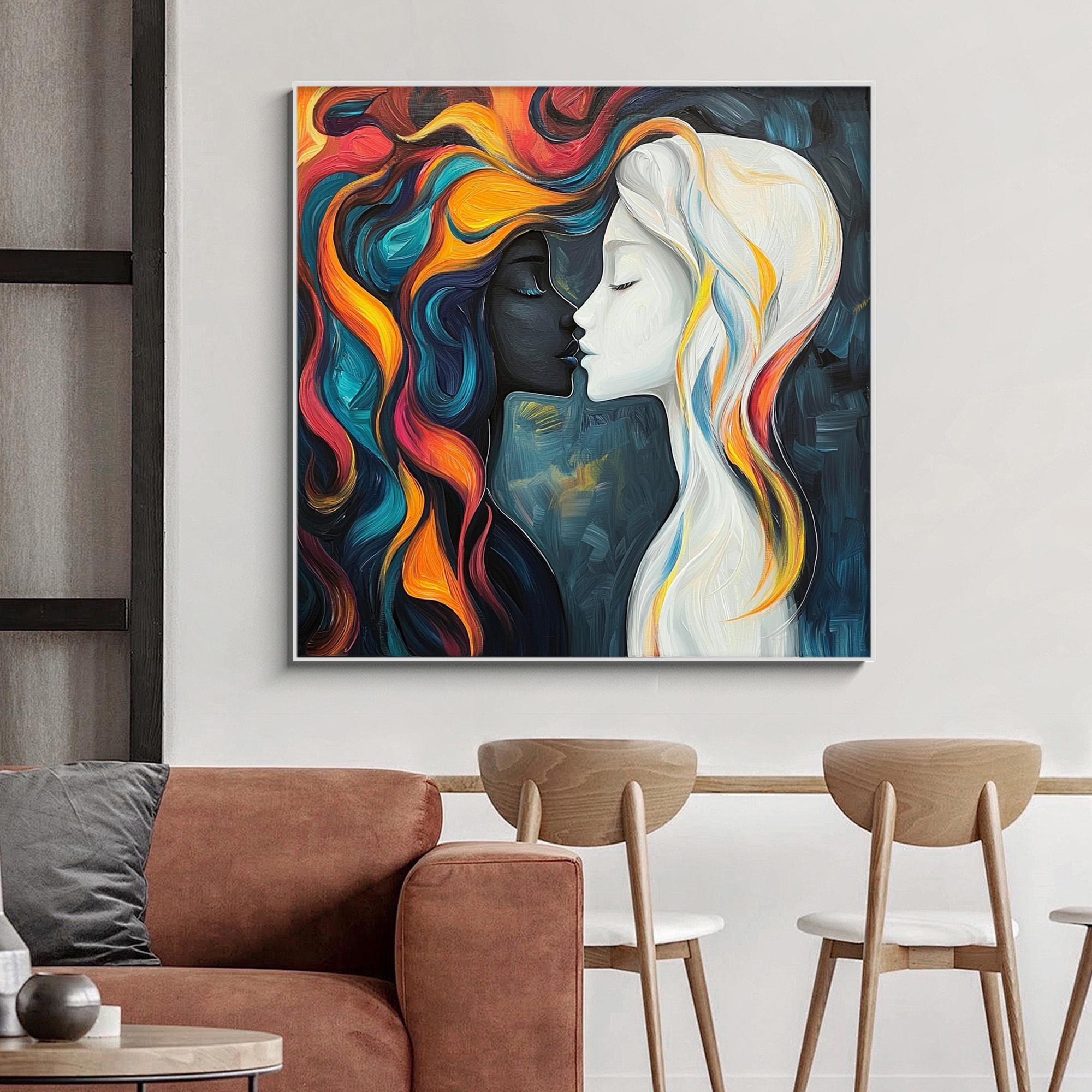 Original Twins Oil Painting on Canvas, Large Abstract Portrait, Custom ...