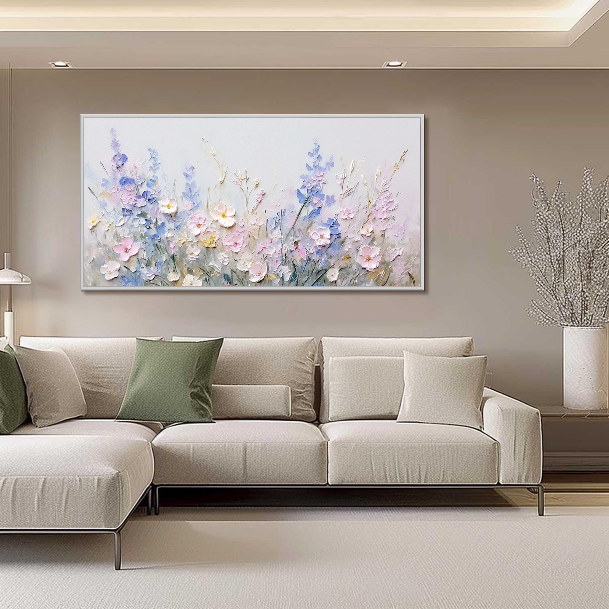 Original 3D Pink Floral Oil Painting, Textured Wildflower Wall Art ...