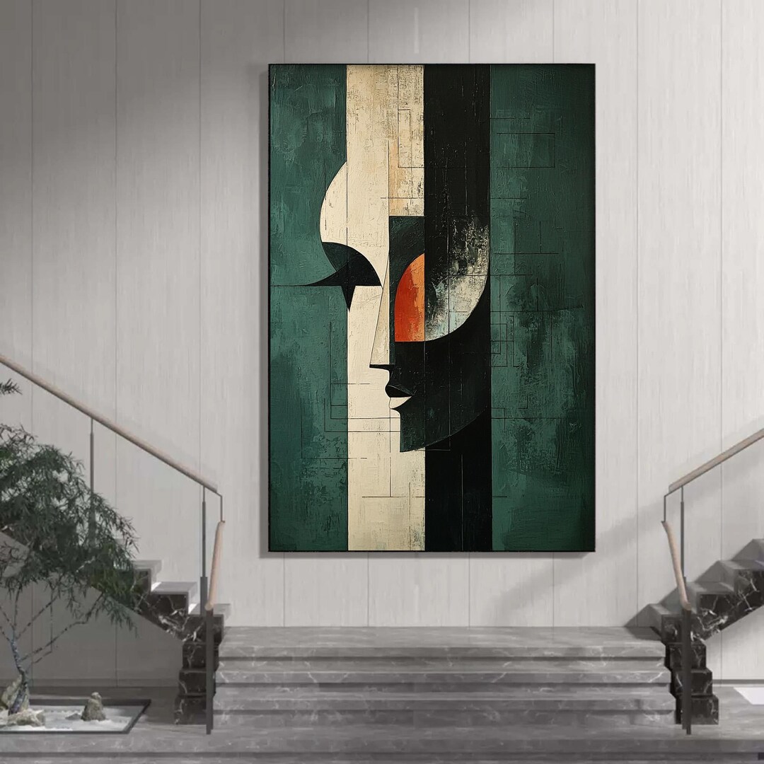 Large Abstract Geometric Face Oil Painting on Canvas, Modern Wall Art ...