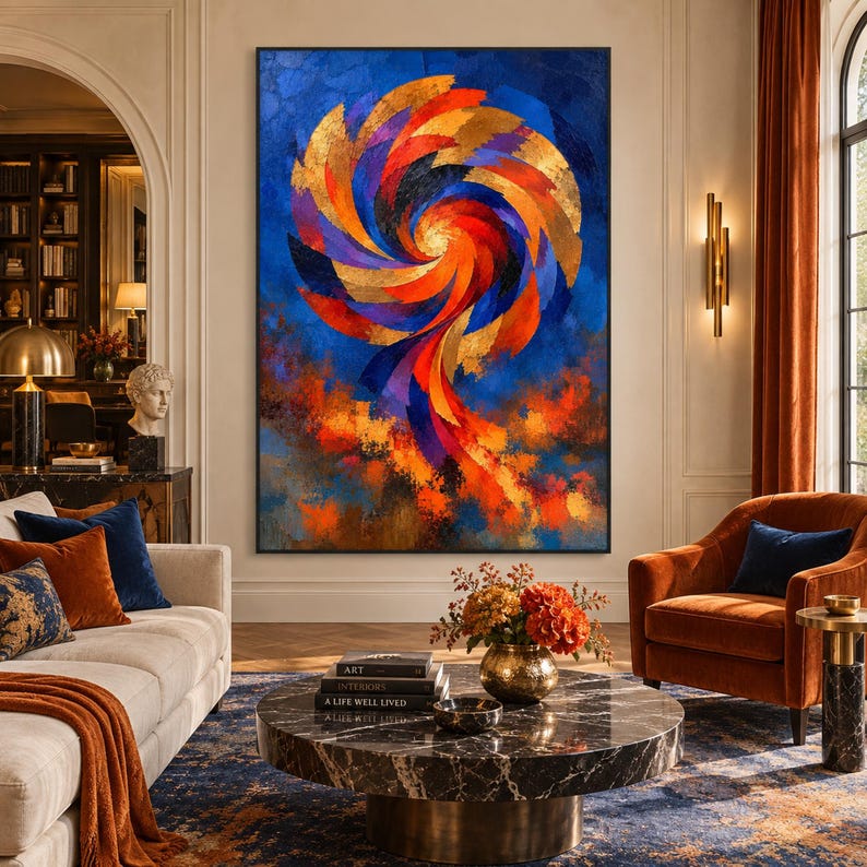 Vibrant Swirl Oil Painting, Heavy Texture Home Decor, Colorful Abstract ...