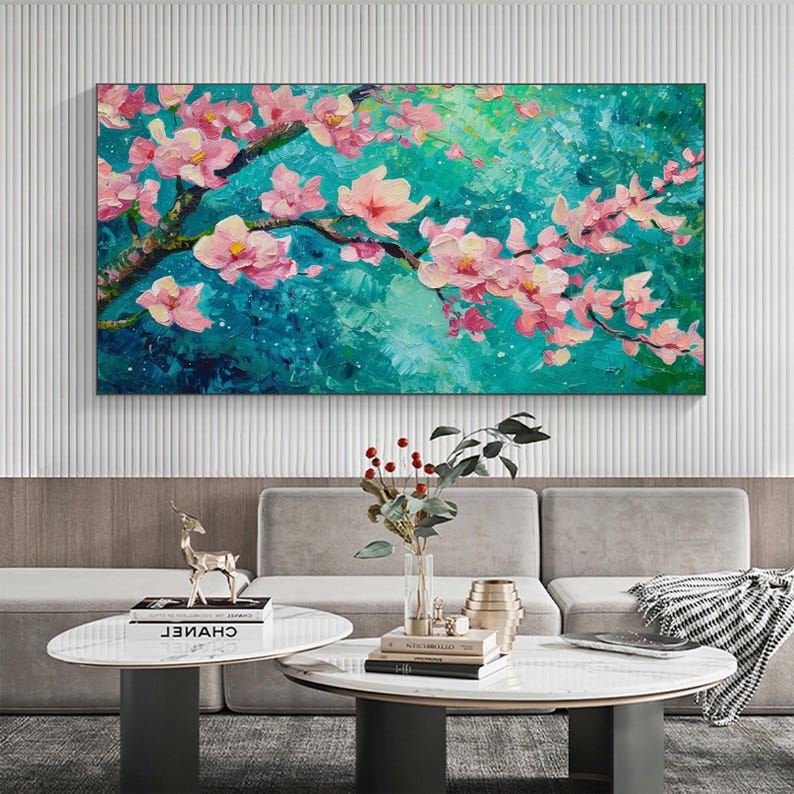 Textured Pink Blossom Oil Painting, Abstract Floral Canvas Art - Etsy