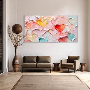 Original Pink Love Oil Painting On Canvas, Large Sweet Palette Knife Texture Painting Hand-Painted Acrylic Canvas Gift for Her Bedroom Decor