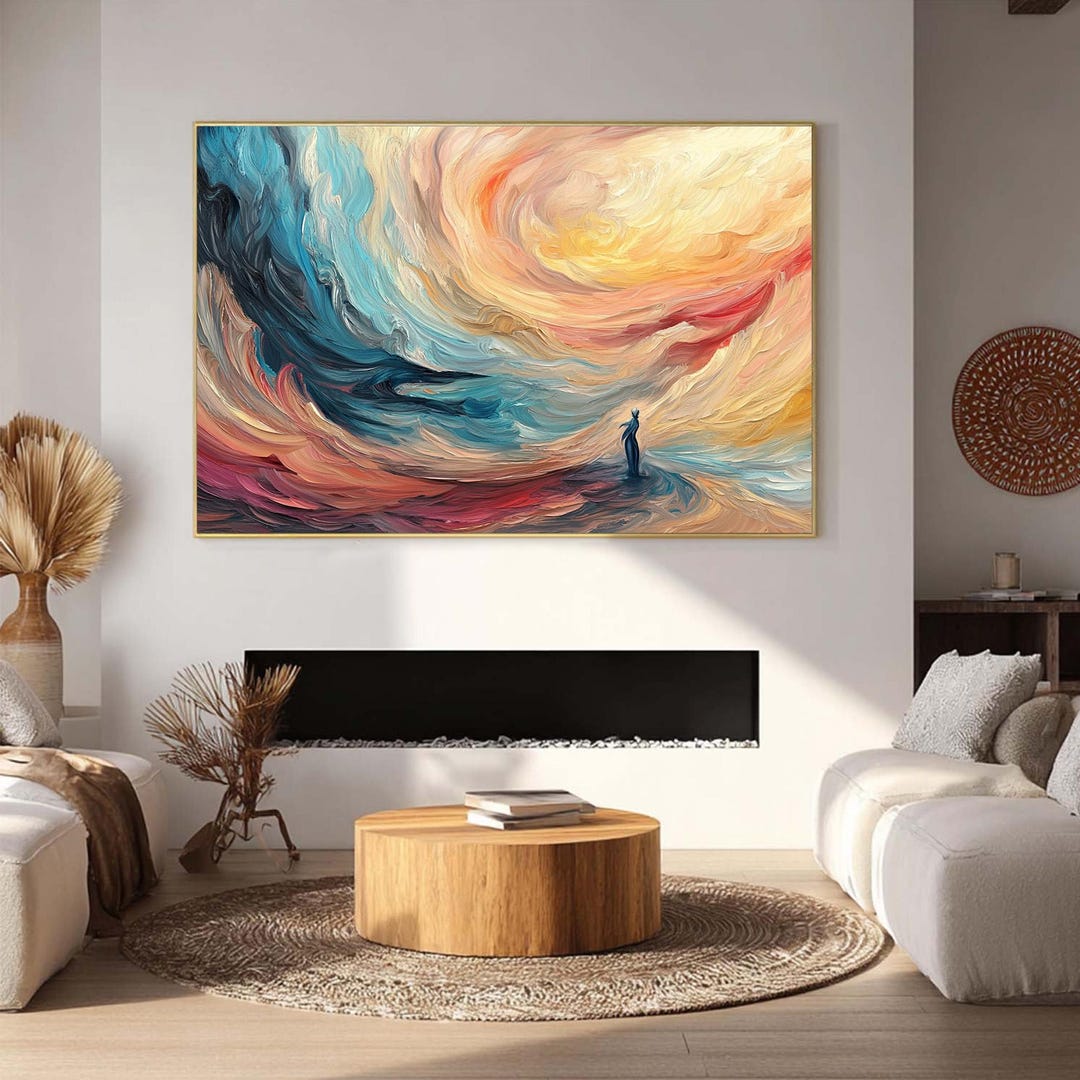 Original Abstract Figure Oil Painting, Textured Surreal Canvas Wall Art ...