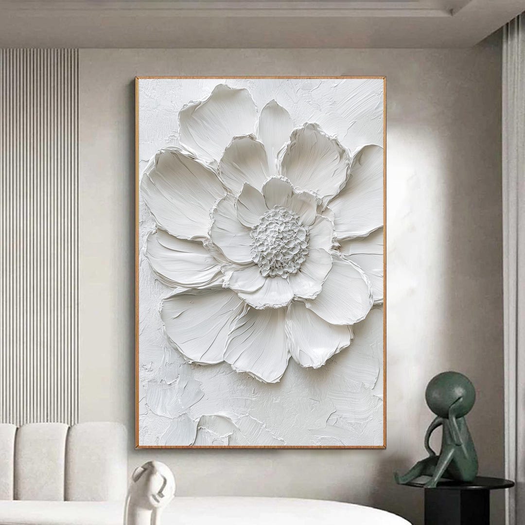 Large 3D Flower Oil Painting, White Textured Floral Canvas Art - Etsy