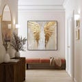 Gold Angel Wings Oil Painting, Textured Impasto Canvas, Modern Spiritual Art