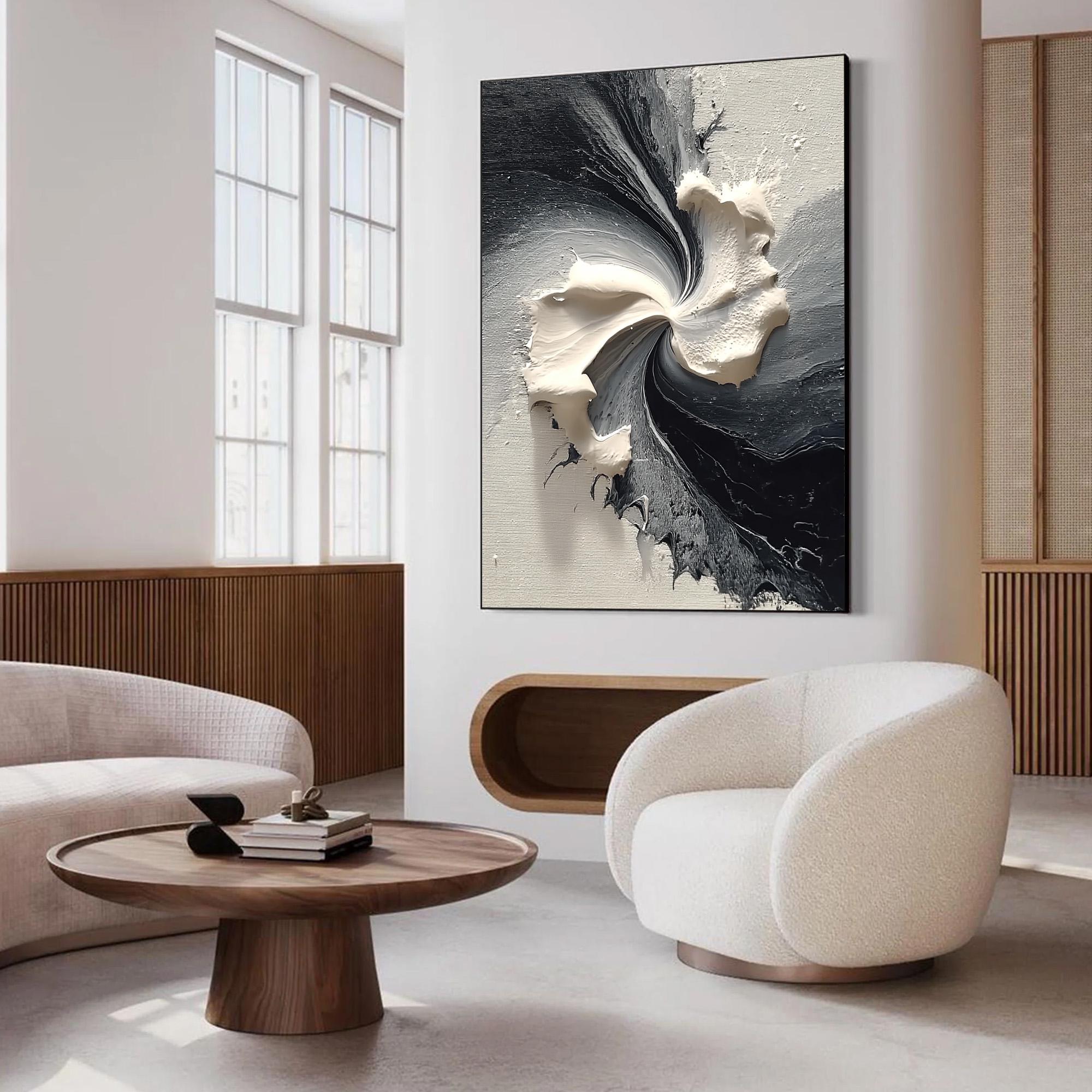 Abstract Black and White Oil Painting, Large Textured Canvas Art - Etsy