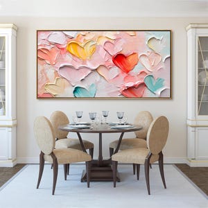 Original Pink Love Oil Painting On Canvas, Large Sweet Palette Knife Texture Painting Hand-Painted Acrylic Canvas Gift for Her Bedroom Decor