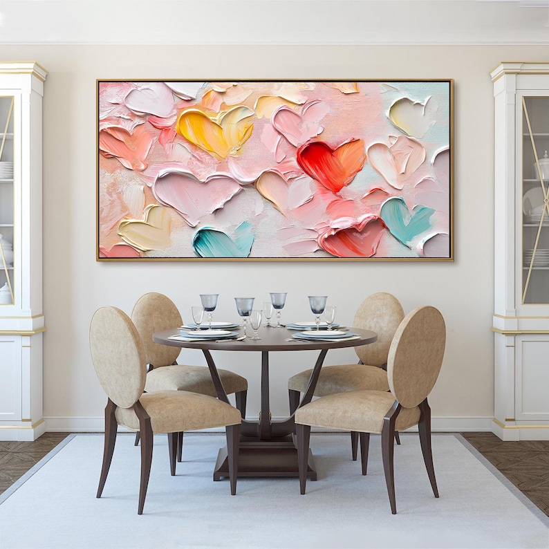 Original Pink Love Oil Painting On Canvas, Large Sweet Palette Knife Texture Painting Hand-Painted Acrylic Canvas Gift for Her Bedroom Decor
