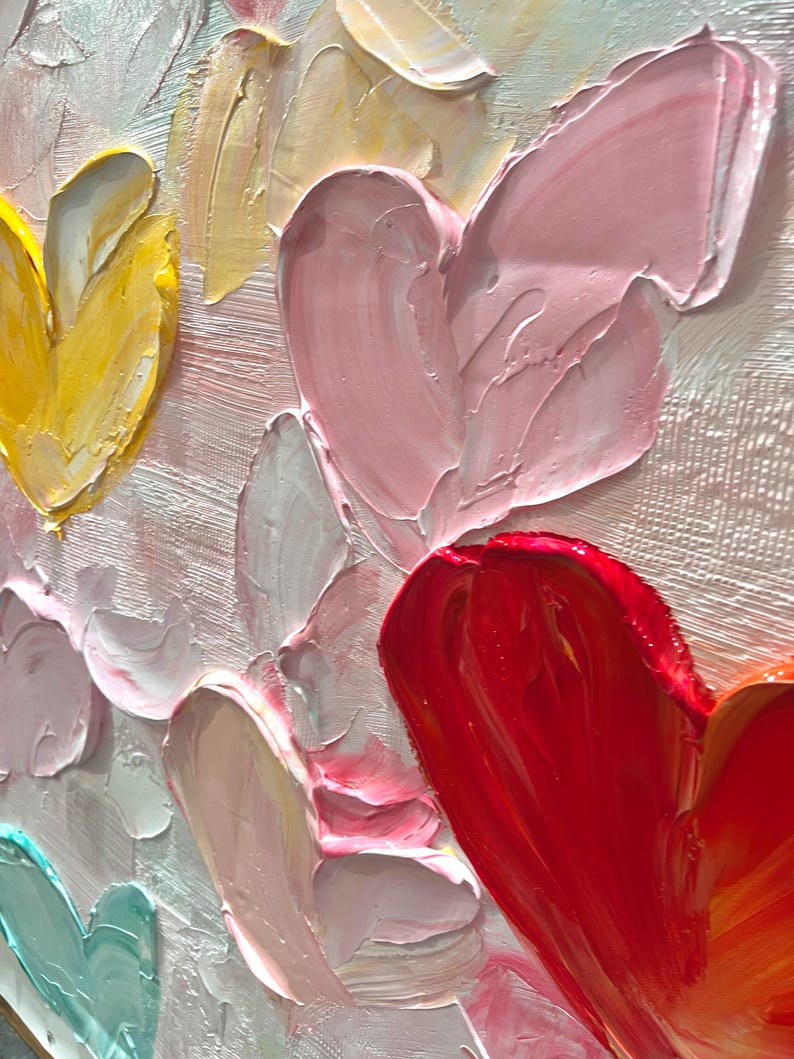 Original Pink Love Oil Painting On Canvas, Large Sweet Palette Knife Texture Painting Hand-Painted Acrylic Canvas Gift for Her Bedroom Decor