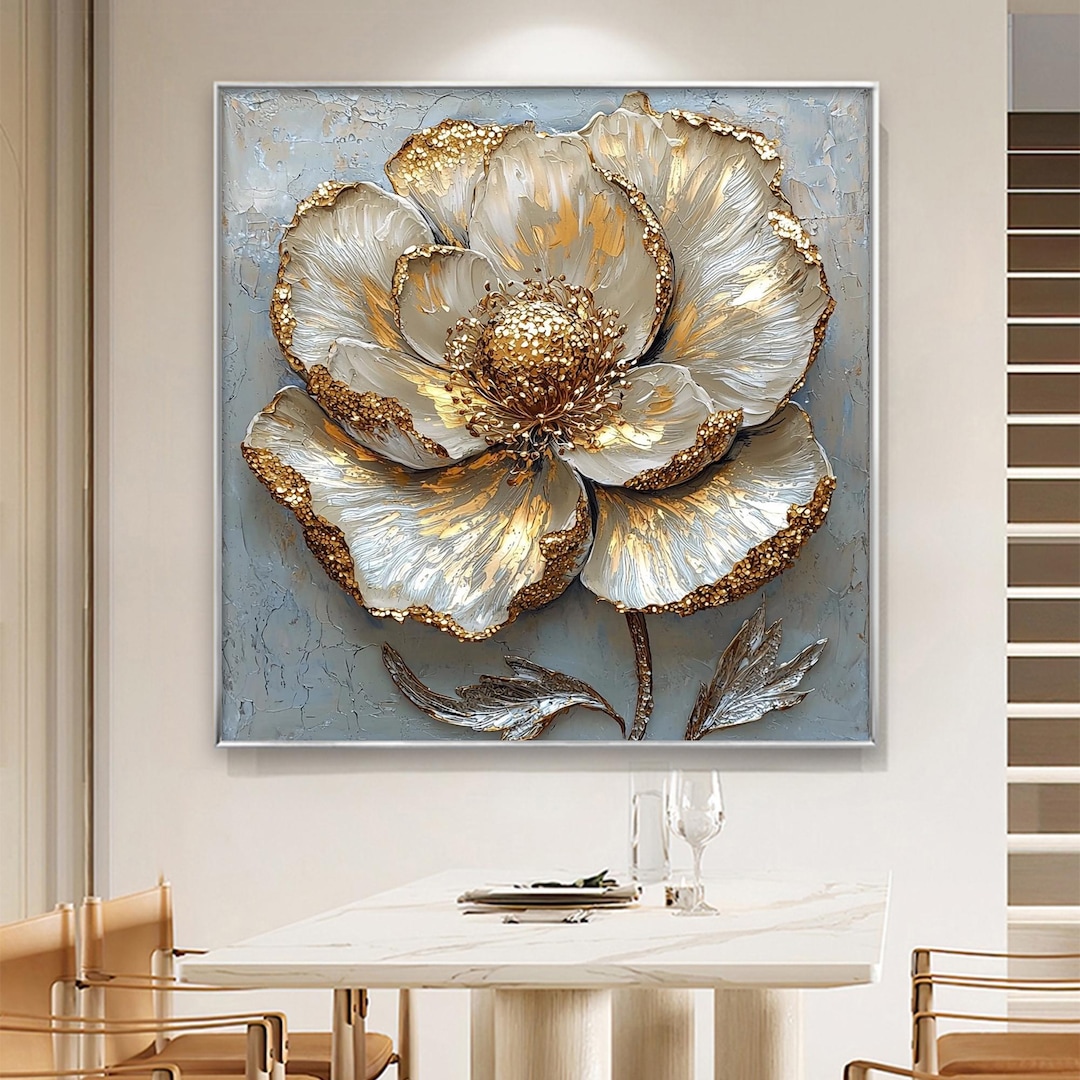 Gold Flower Impasto Painting, Abstract 3D Floral Wall Art - Etsy