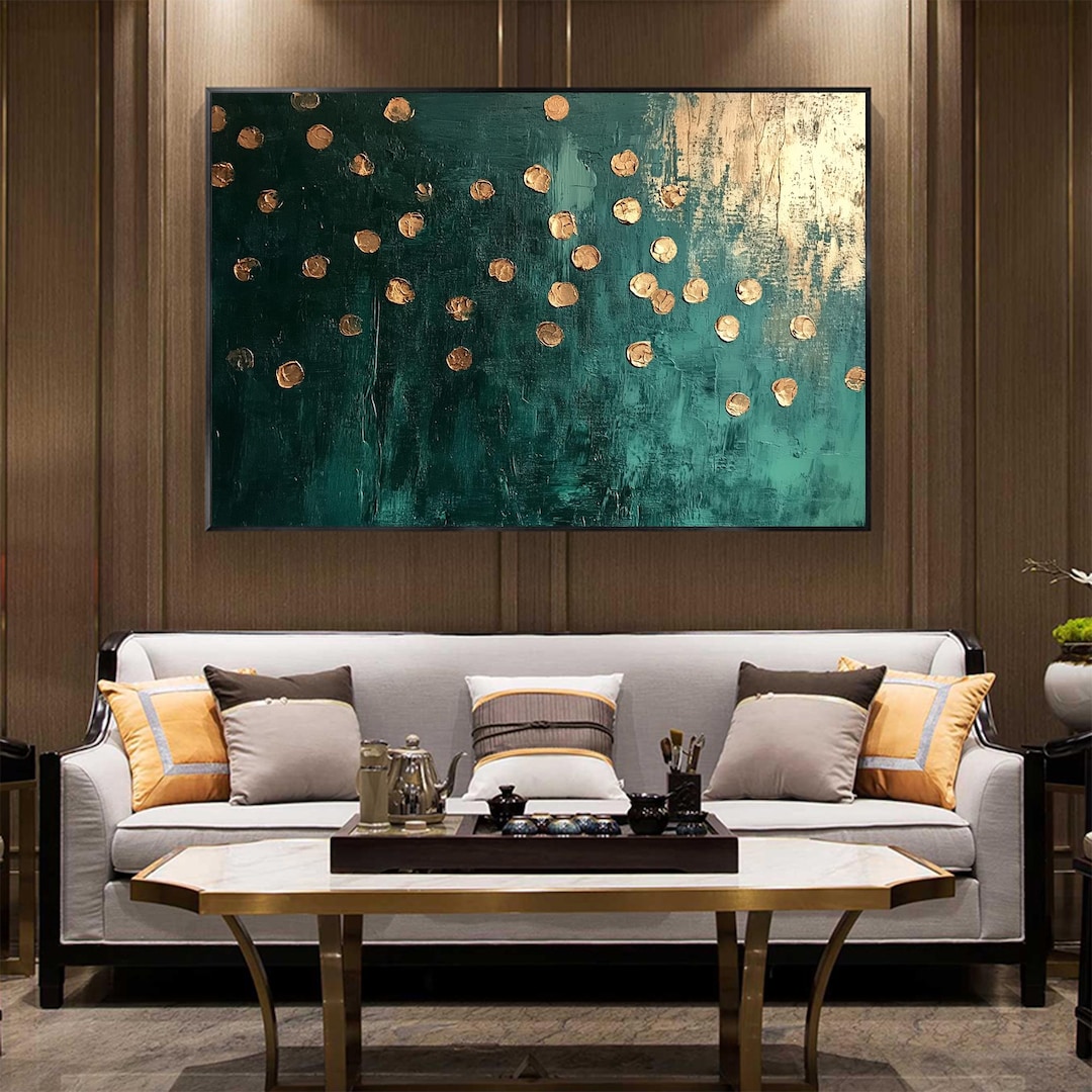 Abstract Gold Leaf Oil Painting on Canvas,large Original Green Textured ...