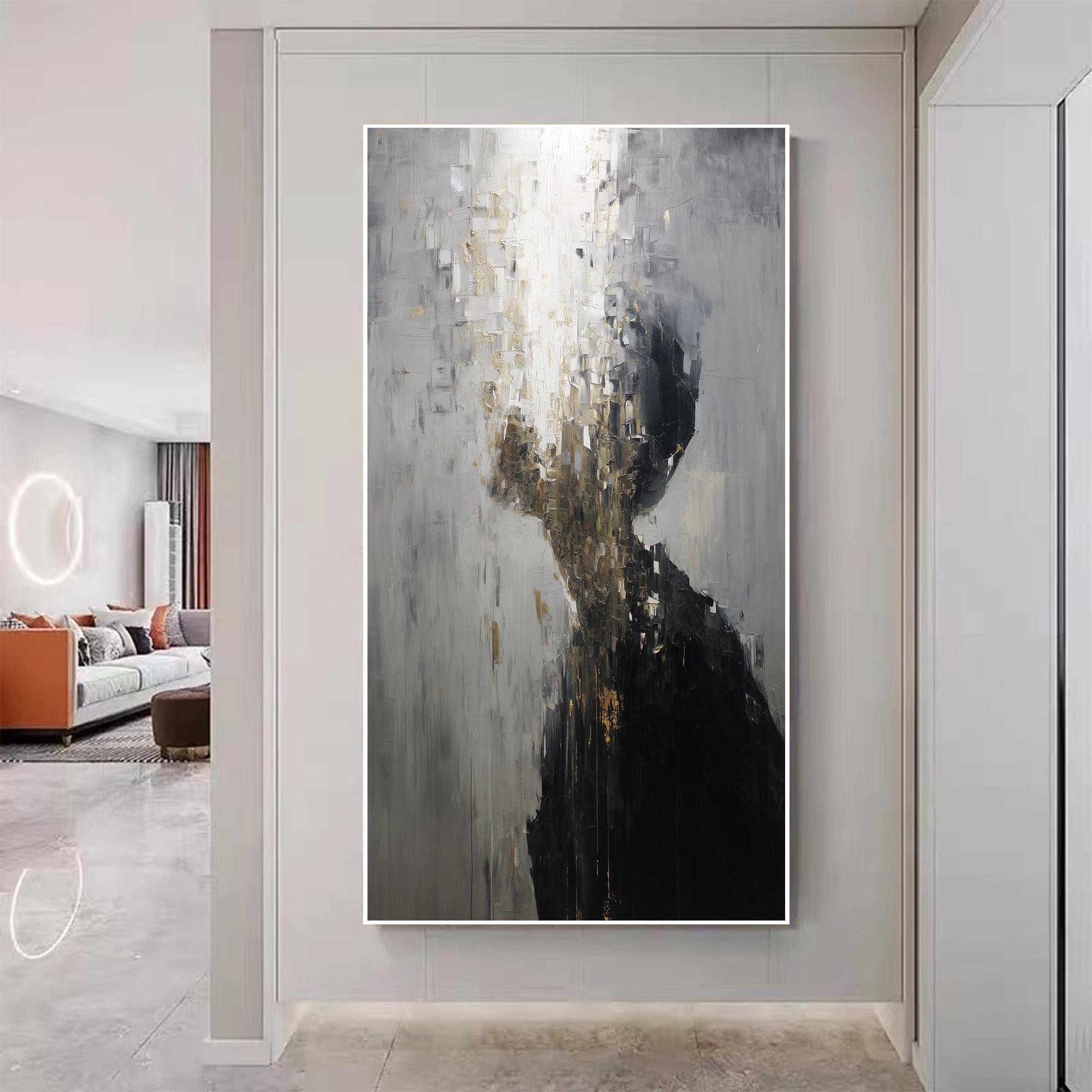 Abstract Original Portrait Oil Painting On Canvas Large Wabi Sabi Wall Art Heavy Black Texture Painting Personalized Minimalist Office Decor