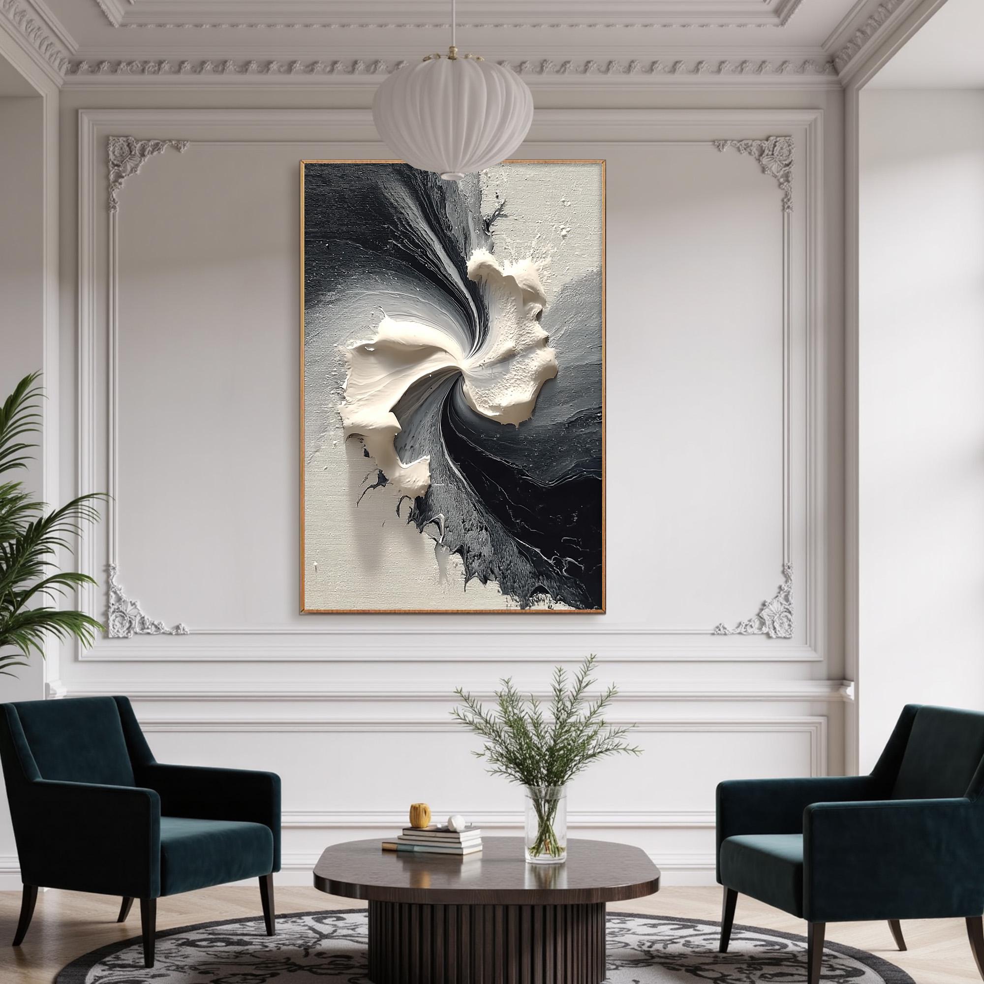 Abstract Black and White Oil Painting, Large Textured Canvas Art - Etsy